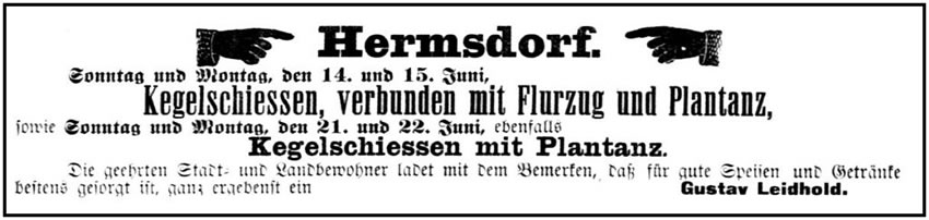 Anzeige aus dem "Eisenberger Nachrichtsblatt" vom 13.06.1891, zu dieser Zeit wurde in Hermsdorf noch ein Flurzug durchgeführt.
